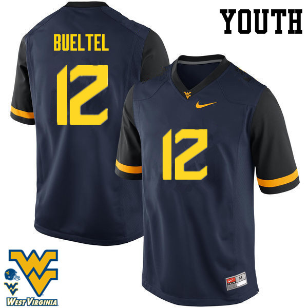 Youth #12 Jack Bueltel West Virginia Mountaineers College Football Jerseys-Navy